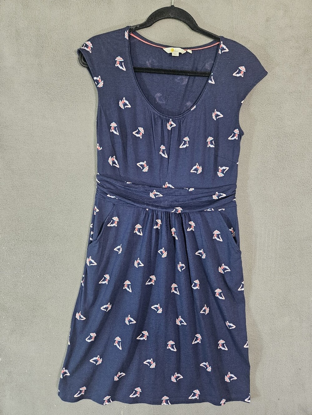 Boden Navy Jersey Margot Dress Beach Umbrellas Jersey Knit Womens Size 8